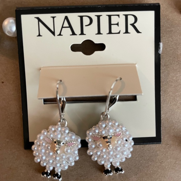 Napier Pearl Sheep Earrings with Silver Accents,earrings for women,sheep earring - Picture 3 of 9
